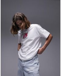 TOPMAN - Camiseta blanca extragrande con estampado floral pintado premium - Lyst