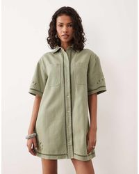 ASOS - Denim Boxy Shirt Mini Dress With Ladder Trim Detail - Lyst