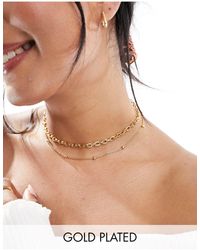 ASOS - 14k Plated Pack Of 2 Necklaces With Fine Dot Dash And Curb Chain - Lyst