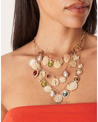 ASOS - Collar Dorado De Varias Hileras Con Charms, Piedras Y Perlas De Imitación De Edición Limitada De - Lyst