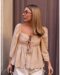 Daisy Street - X Molly Mcfarlane Square Neck Cutwork Babydoll Blouse - Lyst