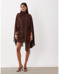 ASOS - Shoulder Pad Tie Neck Fringe Sleeve Mini Dress - Lyst