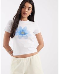 JJXX - Fitted Tee With Blue Flower Print - Lyst