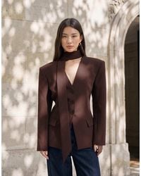 ASOS - Cinch Shoulder Pad Blazer With Scarf - Lyst
