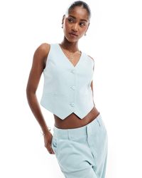 Stradivarius - Co-ord Cropped Linen Look Waist Coat With Open Back - Lyst