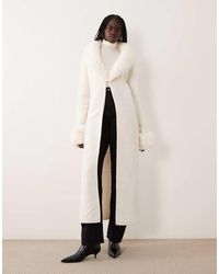 Miss Selfridge - Button Through Longline Cardigan With Fur Collar And Cuff - Lyst