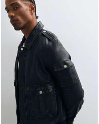 Barneys Originals - Veg-Tanned Real Leather Bomber Jacket - Lyst