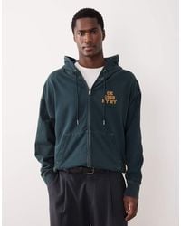 Calvin Klein - Sudadera Verde Petróleo Con Capucha, Cremallera Y Logo Vintage Premium De - Lyst