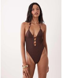ASOS - Ruthie Plunge Cut Out Swimsuit With Resin Bead Detail - Lyst