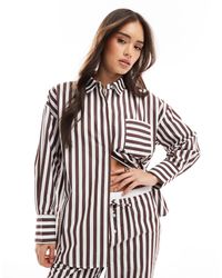 4th & Reckless - – oversize-hemdbluse aus baumwolle mit braunen streifen und brusttasche, kombiteil - Lyst