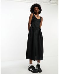 Collusion - Tie Detailed Smock Midi Dress - Lyst
