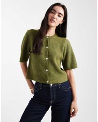 Pieces - Cárdigan Verde Oscuro De Manga Corta De Punto Suave De - Lyst