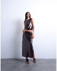TOPSHOP - Gonna Midi Color Vinaccia Con Paillettes A Contrasto - Lyst