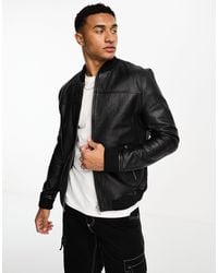 Barneys Originals - Dio-washington Real Leather Bomber Jacket - Lyst