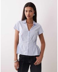 Gina Tricot - Cotton Rich Cinched Waist Crinkle Blouse - Lyst