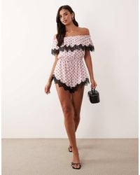 AFRM - Emun Off Shoulder Lace Trim Romper - Lyst