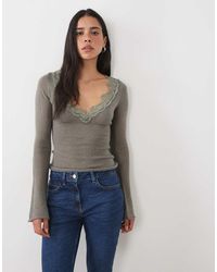 Motel - Semra Sheer Knit Long Sleeve Top With Lace Detail - Lyst