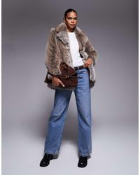 River Island - Mid Length Faux Fur Coat - Lyst