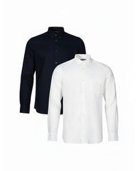 French Connection - 2 Pack Linen Blend Long Sleeve Chest Pocket Shirt - Lyst