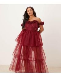 Lace & Beads Plus - Rosette Corset Tiered Tulle Maxi Dress - Lyst