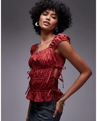 TOPSHOP - Ruched Tiered Tie Side Top - Lyst
