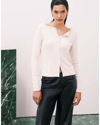 Abercrombie & Fitch - Long Sleeve Ribbed Button Through Top - Lyst