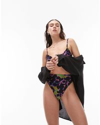 TOPSHOP - – e bikinihose mit verwischtem tierfellmuster, hohem bund und hohem beinausschnitt - Lyst