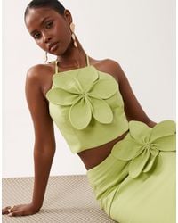 ASOS - Top dos nu d'ensemble en lin avec fleurs en relief - pistache - Lyst