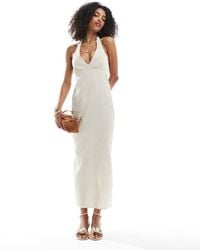 Bershka - Maxi-Jurk Met Linnenlook En Halternek - Lyst