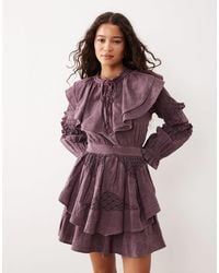 ASOS - Mini Dress With Cinched Waist Ruffle Detail And Lace Inserts - Lyst