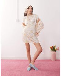 Reclaimed (vintage) - Nette Mini Jurk Van Satijn Met Kant En Bloemenprint - Lyst