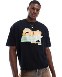 ASOS - Camiseta Negra De Corte Cuadrado Extragrande Con Estampado Gráfico Deportivo Con Purpurina De - Lyst