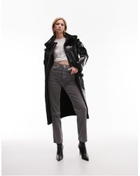 TOPSHOP - Long-line Borg Aviator Coat With Patch Pockets - Lyst