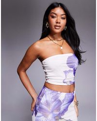 Kaiia - Exclusive Double Layered Slinky Mesh Floral Bandeau Crop Top Co-ord - Lyst