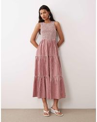Nobody's Child - Cotton Round Neck Shir Bodice Tie Skirt Midi Dress - Lyst