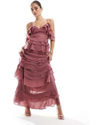 True Decadence - Plunge Front Tiered Ruffle Maxi Dress - Lyst