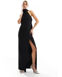 Vesper - Halterneck Scarf Detail Maxi Dress With Thigh Spilt - Lyst