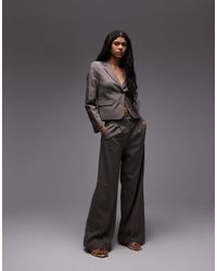 Mango - Pantalones Marrones De Pernera Ancha Con Pinzas Delanteras De (Parte De Un Conjunto) - Lyst