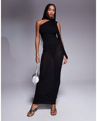 Kaiia - Exclusive One Shoulder Mesh Scarf Detail Sheer Maxi Dress - Lyst
