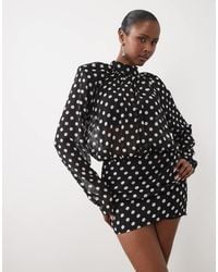 Noughts & Kisses - High Neck Shoulder Pads Blouson Chiffon Mini Dress - Lyst
