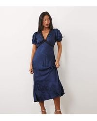 Nobody's Child Petite - Nicolette Satin Jacquard Lace-detail Plunge Neck Cap Sleeve Midi Dress - Lyst