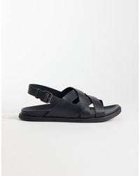Mango - 100% Leather Cross Strap Design Sandals With Buckle Detailing - Lyst