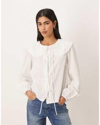Nobody's Child - Jolie Broderie Oversized Collar Dobby Tie Front Shirt - Lyst