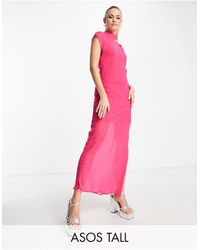 ASOS - Asos design tall - robe sans manches longueur mollet en mousseline à dos ouvert - magenta - Lyst