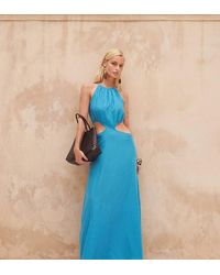 Kaiia - Exclusive Cotton Blend Halterneck Cut Out Detail Maxi Dress - Lyst