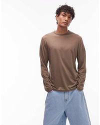 TOPMAN - T-Shirt Leggera A Maniche Lunghe Regular Fit Kaki - Lyst