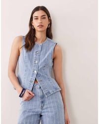 Miss Selfridge - Striped Denim Waistcoat - Lyst