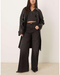 Mango - Elise Cotton Mix Pleated Front Wide Leg Jeans - Lyst