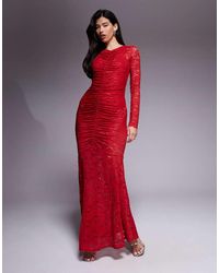 AFRM - Lace Ruched Long Sleeve Maxi Dress With Inbuilt Body Suit - Lyst