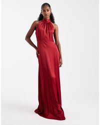 Maids To Measure - Vestito Lungo Allacciato Al Collo Da Damigella D'Onore Color Bordeaux - Lyst